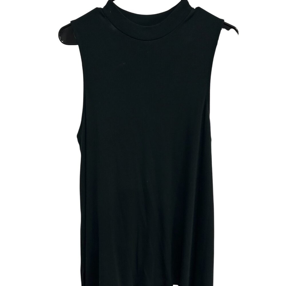 Womens Sleeveless Black Mock Neck Ribbed Tank Top Casual Relaxed Fit Minimalist